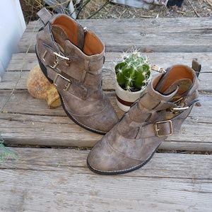 Taupe Aydin Report Cut-Out Heeled Ankle Boots